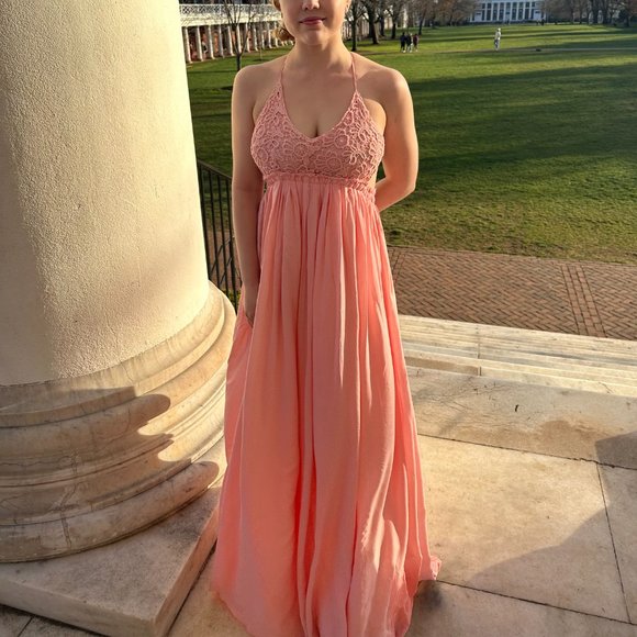Lulus Blooming Prairie Crochet Pink Maxi Dress - S - Picture 1 of 15